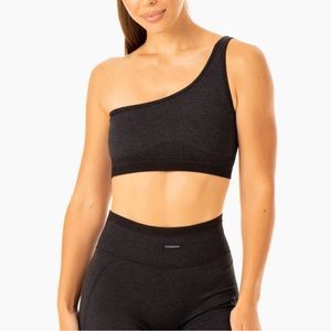 Ryderwear Excel Seamless one shoulder sports bra (m) Charcoal color